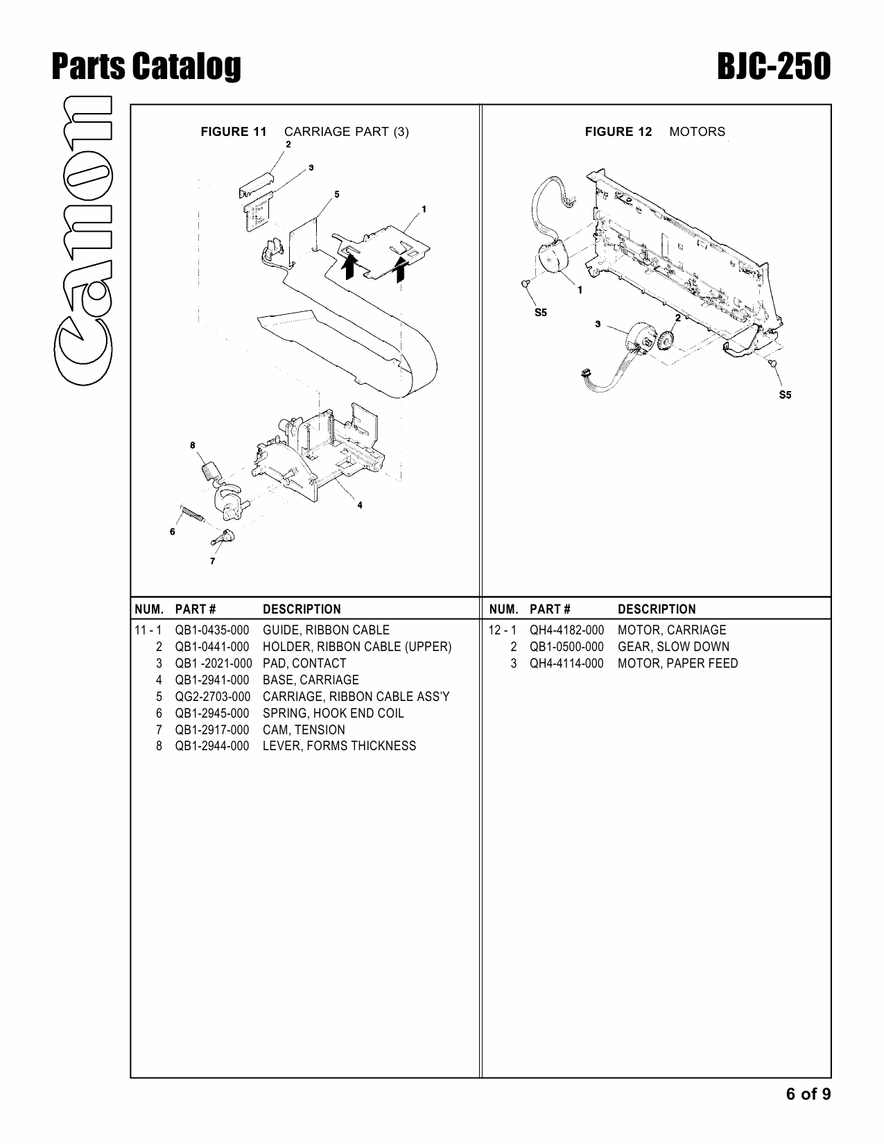 Canon BubbleJet BJC-250 Parts Catalog Manual-6